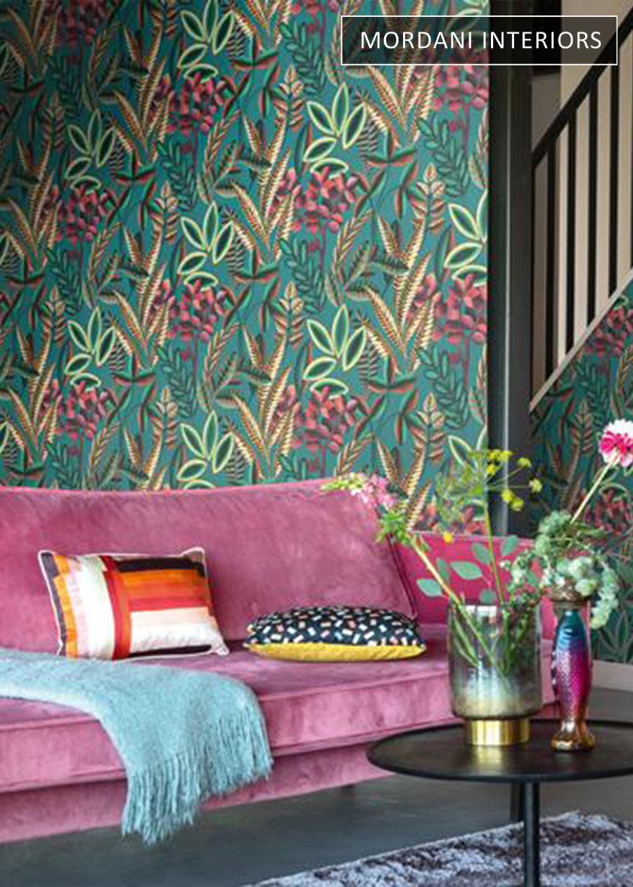 Bold Green & Pink Tropical Wallpaper 